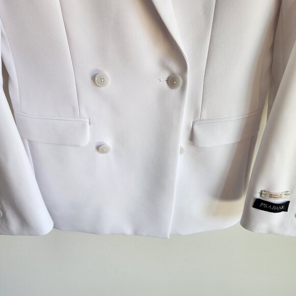 34R White Double Breasted Suit Jacket New Mens Jos A Bank Polyester Peak Lapel - Picture 12 of 17